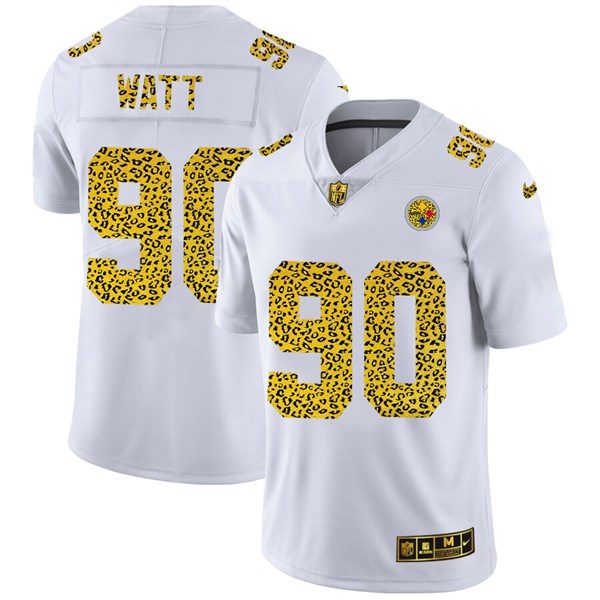 Men's Pittsburgh Steelers #90 T. J. Watt White NFL 2020 Leopard Print Fashion Limited Stitched Jersey
